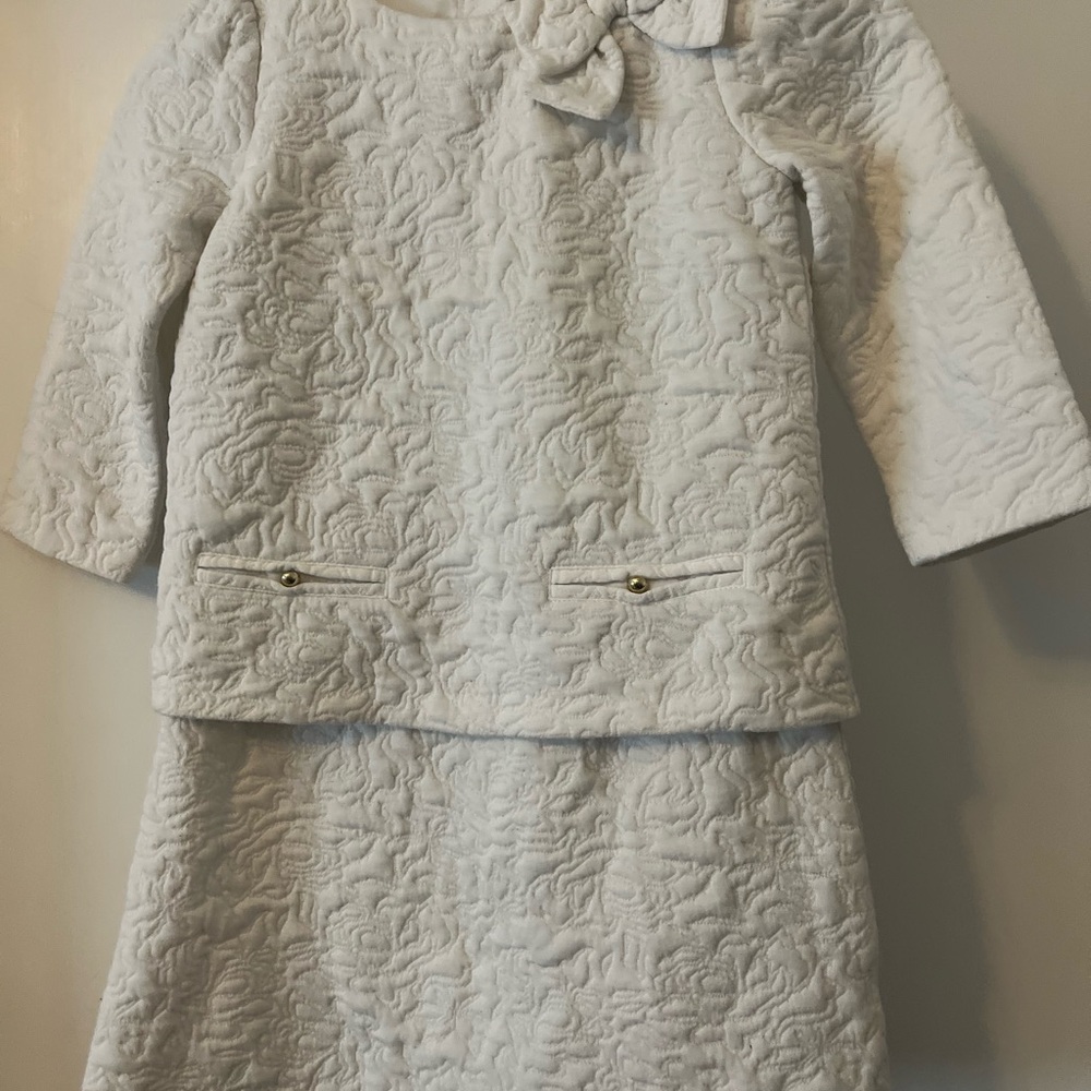 Janie and Jack Cream Textured Dress with Bow